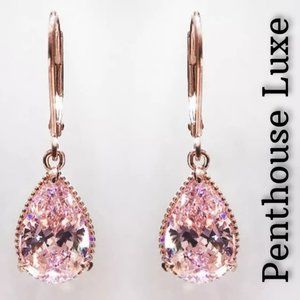 🎀 18k Rose Gold Pink CZ 925 Drop Earring Set